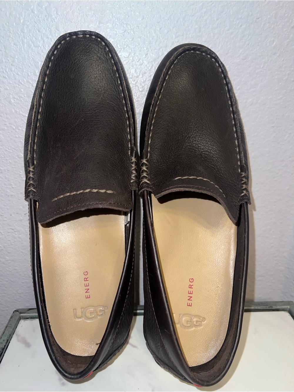 UGG Dark Brown Leather Slip-On Loafers Men’s Size 10 NWOT